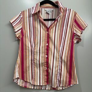Ninety Vintage Style Striped Button Up Shirt Retro Pink